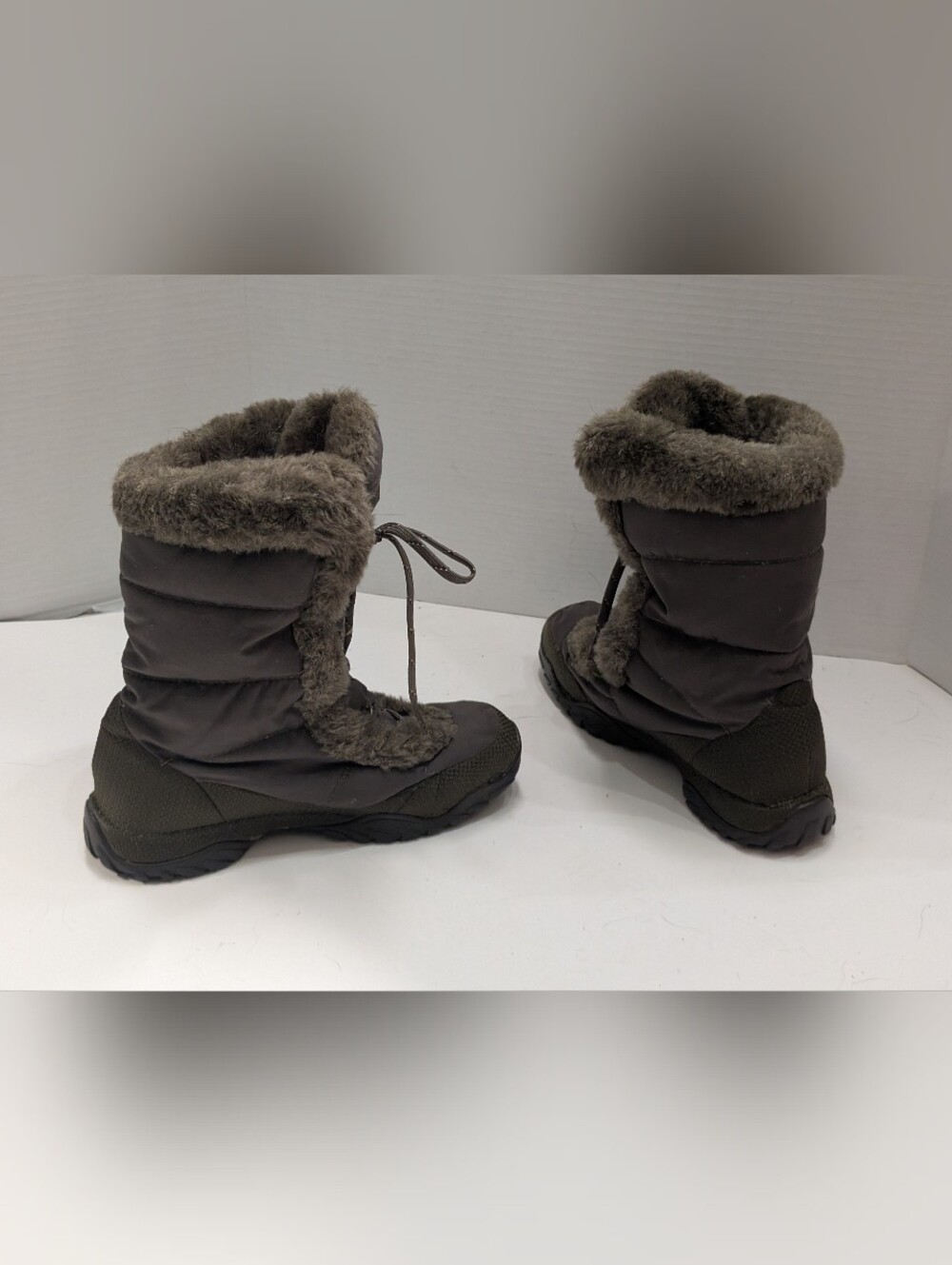 The North Face Women's 7 Nuptse Boots Waterproof Brown Quilted Faux Fur Winter - Picture 3 of 6